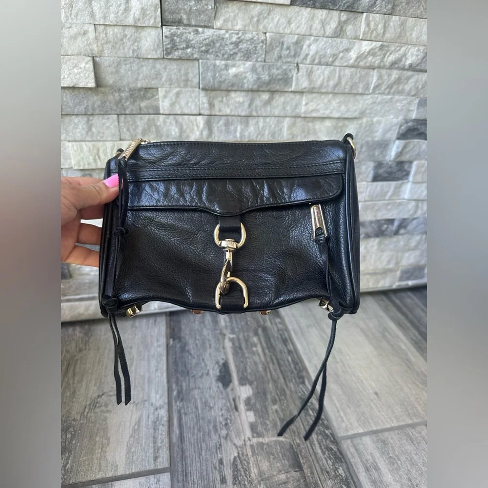 Rebecca Minkoff MAC Leather Black and Gold Handbag ONLY - Picture 3 of 17